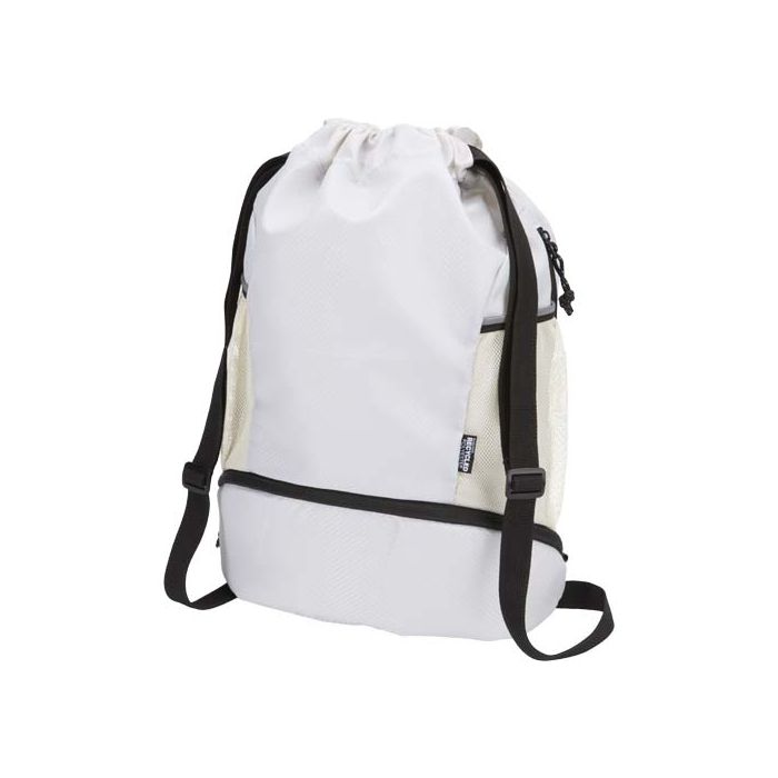 Varyon ściągana na sznurek torba sportowa z recyklingu z certyfikatem GRS o pojemności 18l z dolną komorą-Piaskowiec – Gift Design