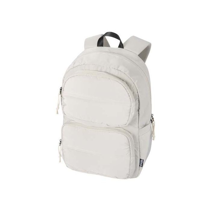 Puffer plecak na laptopa o przekątnej 15,6 cali o pojemności 18 l wykonany z materiałów z recyclingu z certyfikatem GRS-Piaskowiec – Gift Design