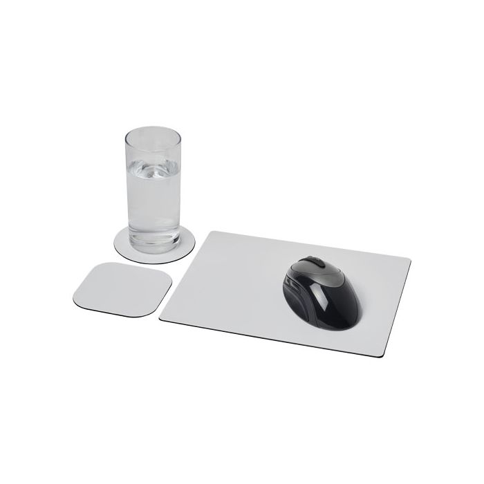 Podkładka pod mysz Brite-Mat® w zestawie z podkładkami pod kubek combo 1-Czarny – Gift Design