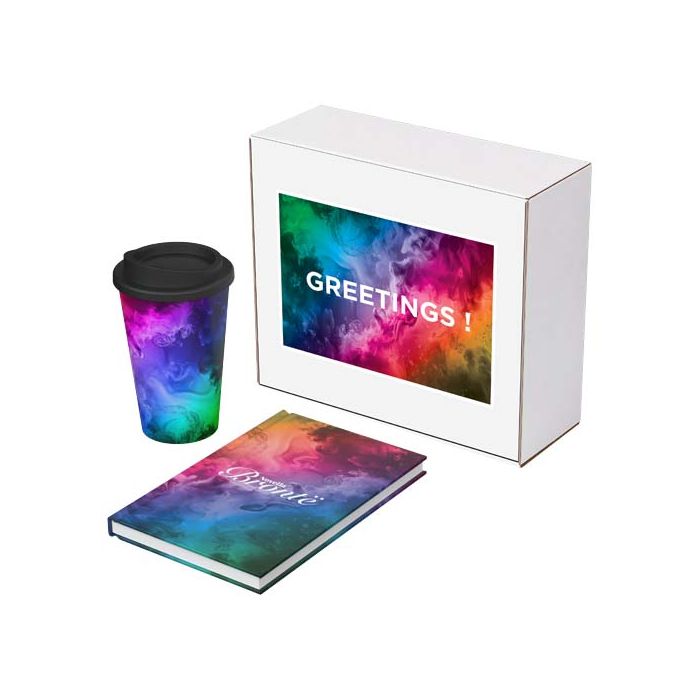 Zestaw upominkowy Keswick – notatnik Novella Brontë i kubek Americano-Biały – Gift Design