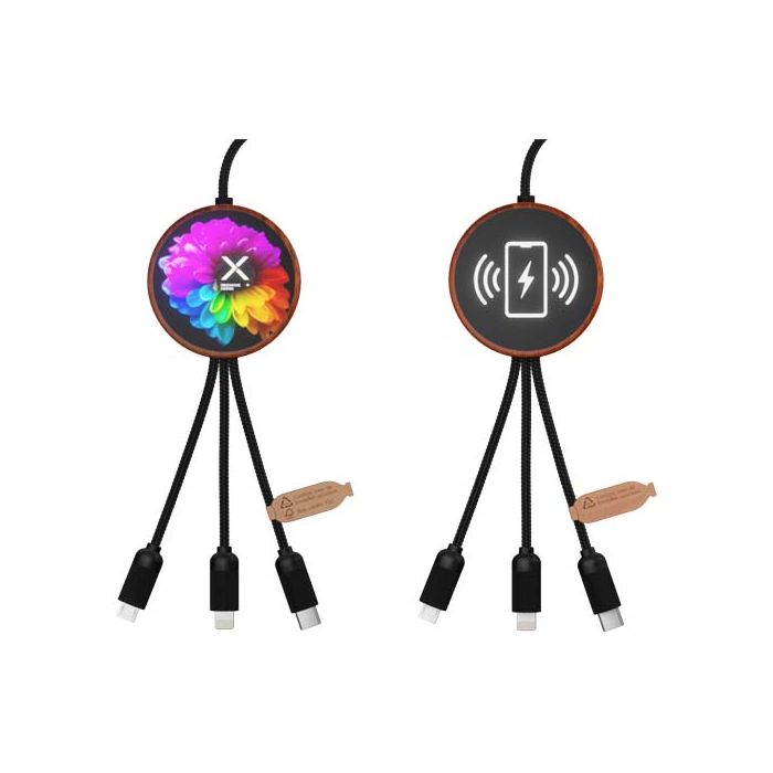 SCX.design C40 kabel ładujący z podświetlanym logo 5-w-1 rPET i z podkładką ładującą 10 W-Drewniany – Gift Design