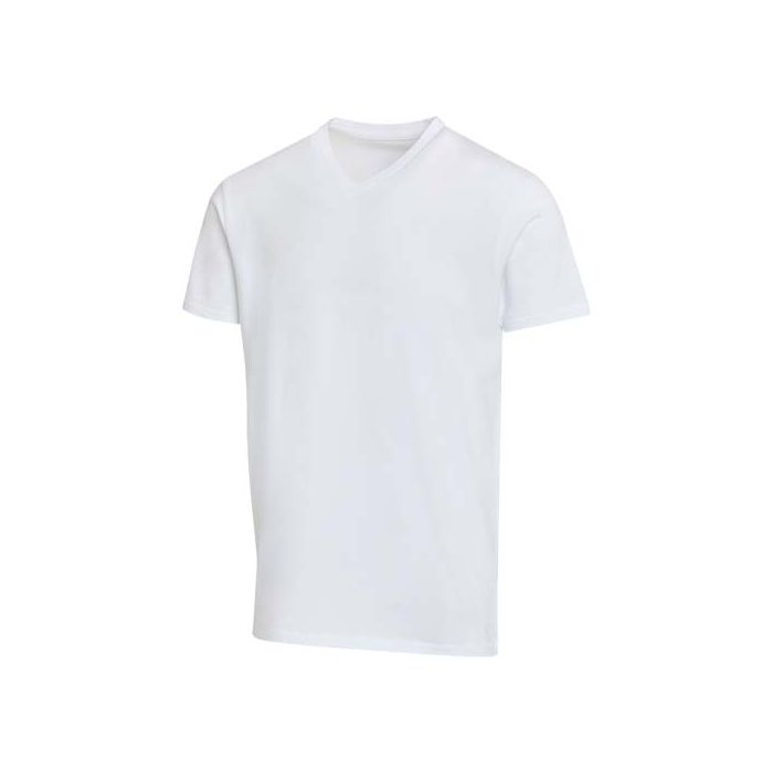 Balfour organiczna koszulka unisex z krótkim rękawem i dekoltem w serek, wykonana z materiału o gramaturze 200 g-m², z certyf-Biały – Gift Design
