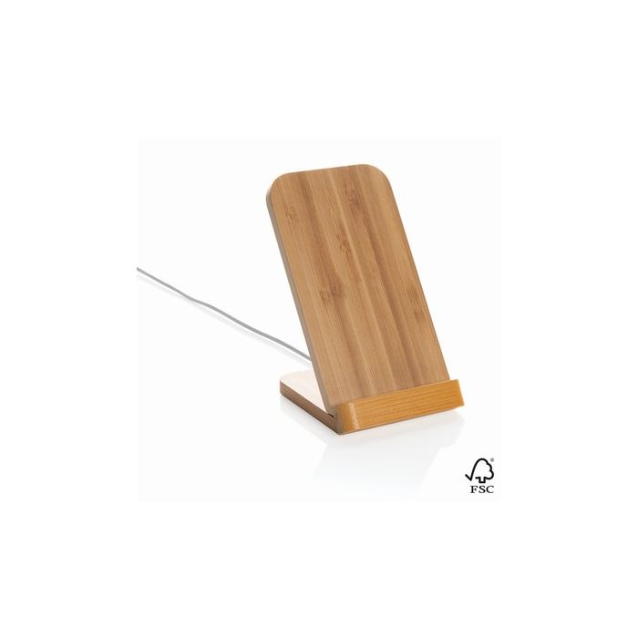 Bambusowa ładowarka bezprzewodowa 5W, stojak na telefon – Gift Design
