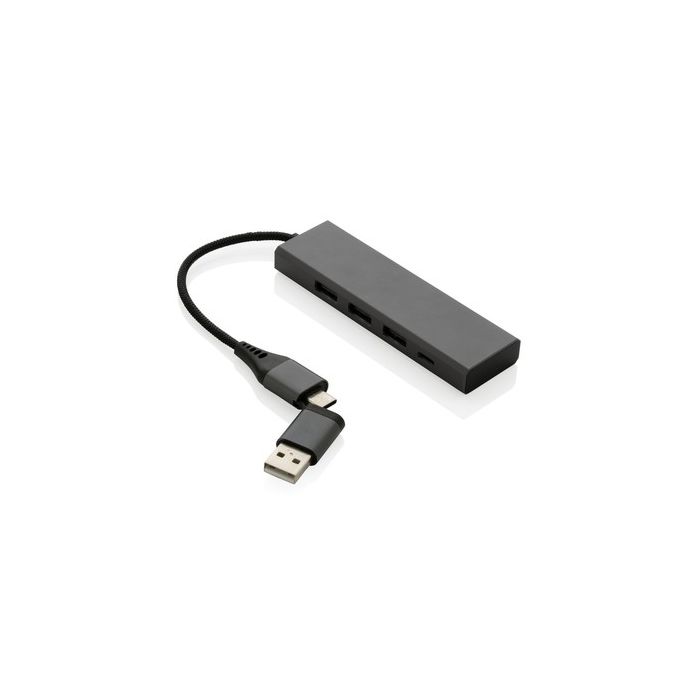Hub USB 2.0 z USB C, aluminium z recyklingu – Gift Design