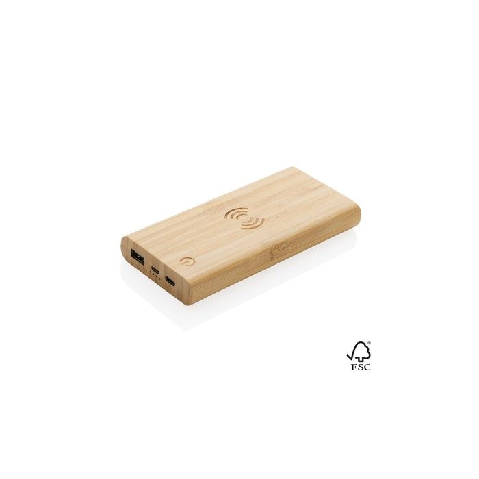 Bambusowy, bezprzewodowy power bank 8000 mAh, ładowarka bezprzewodowa 5W – Gift Design