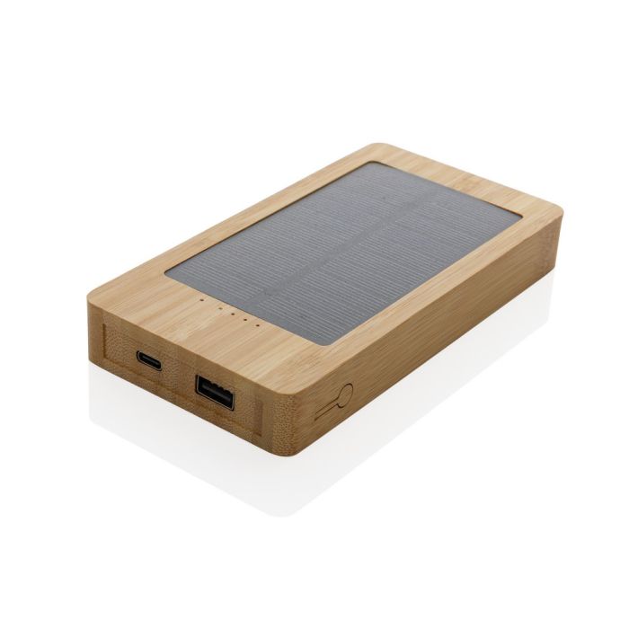 Bambusowy power bank 10000 mAh, ładowarka słoneczna – Gift Design