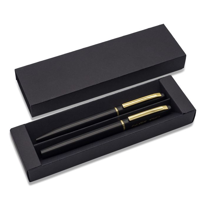 Tekturowe etui na 2 długopisy Elisa, czarny – Gift Design