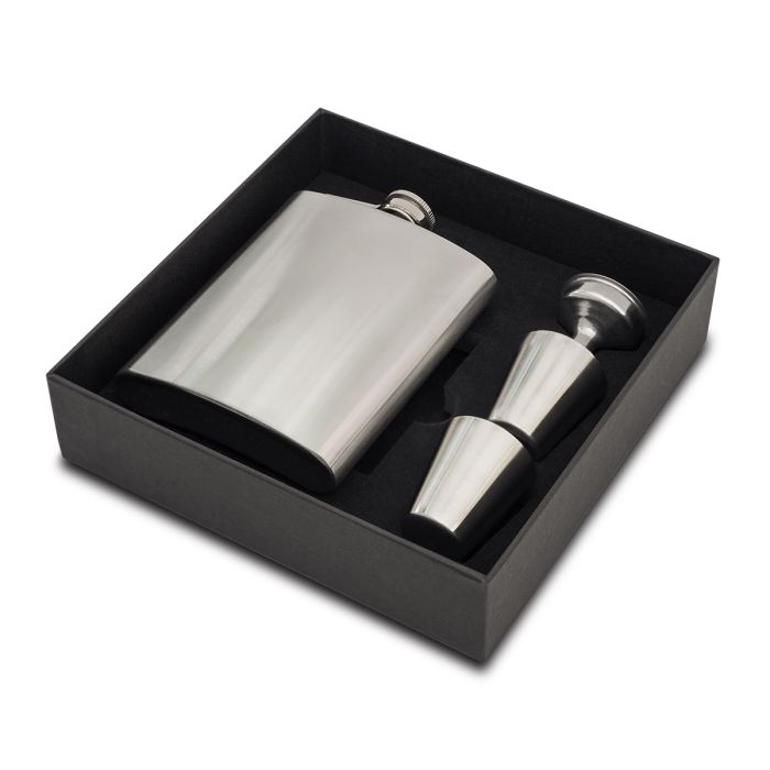 Zestaw z piersiówką Lucan, srebrny – Gift Design