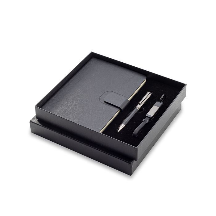 Zestaw upominkowy z kablem USB 2w1 Davos, czarny – Gift Design
