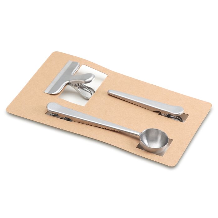 Zestaw miarka i klipsy do kawy Kaffi, srebrny – Gift Design