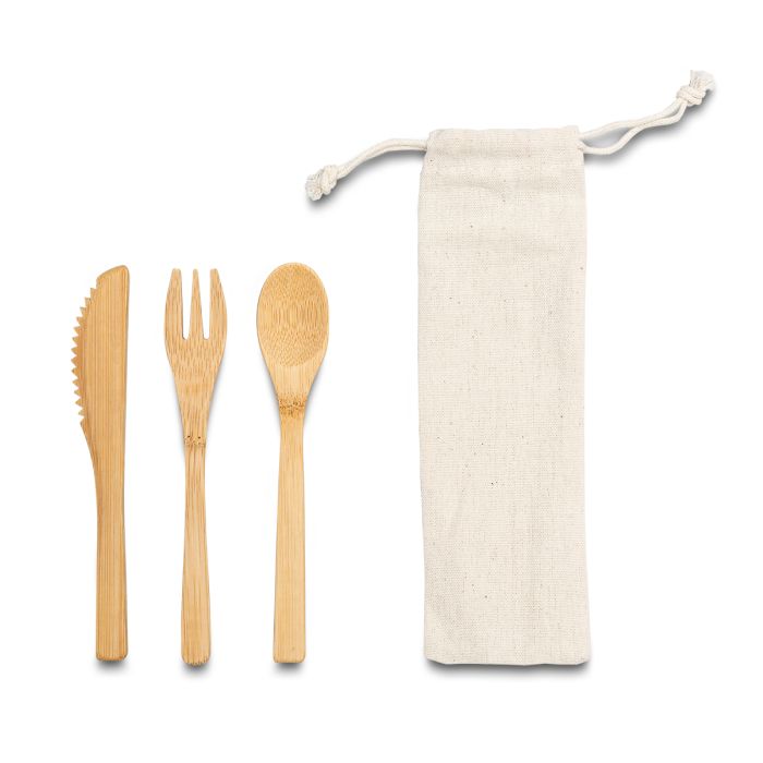 Zestaw sztućców bambusowych, beżowy – Gift Design