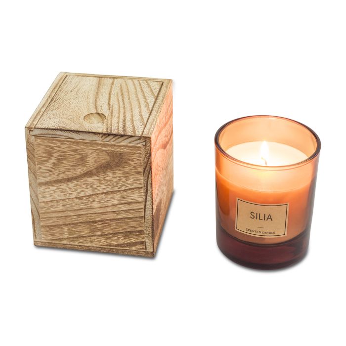 Świeca w drewnianym pudełku Silia, brązowy – Gift Design