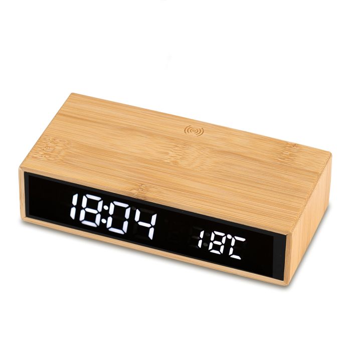 Ładowarka indukcyjna z zegarem i termometrem Conti, brązowy – Gift Design