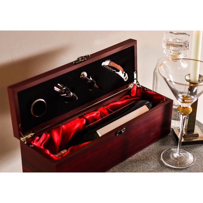Skrzynka na wino z akcesoriami Angers, brązowy – Gift Design