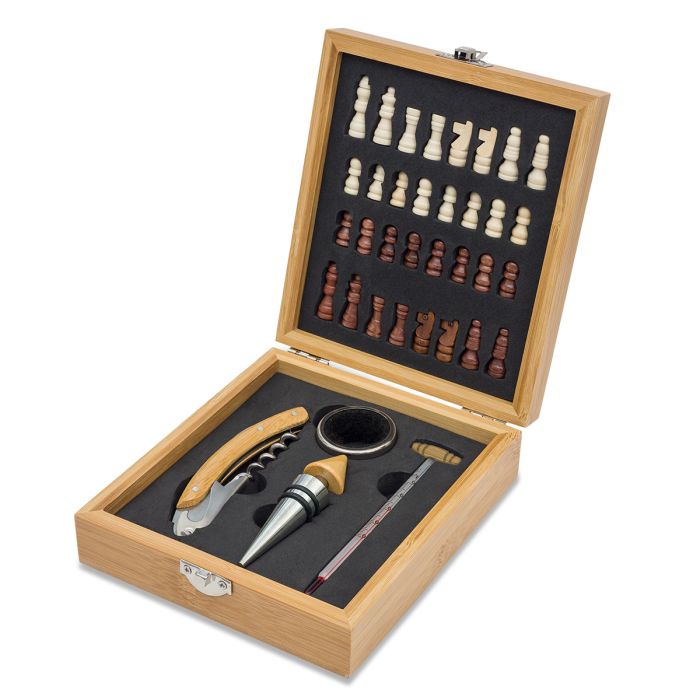 Zestaw do wina z szachami Abruzzo, beżowy – Gift Design