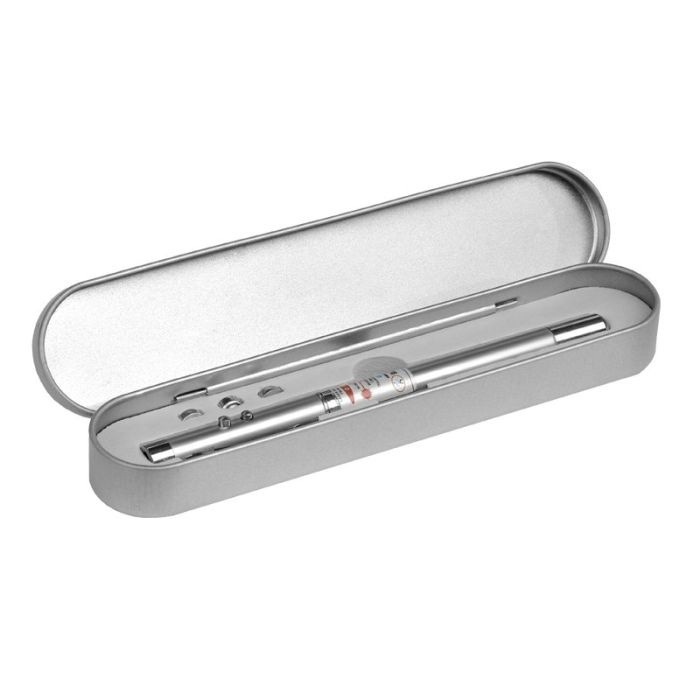 Długopis 4-funkcyjny Pointer ze wskaźnikiem laserowym, srebrny – Gift Design
