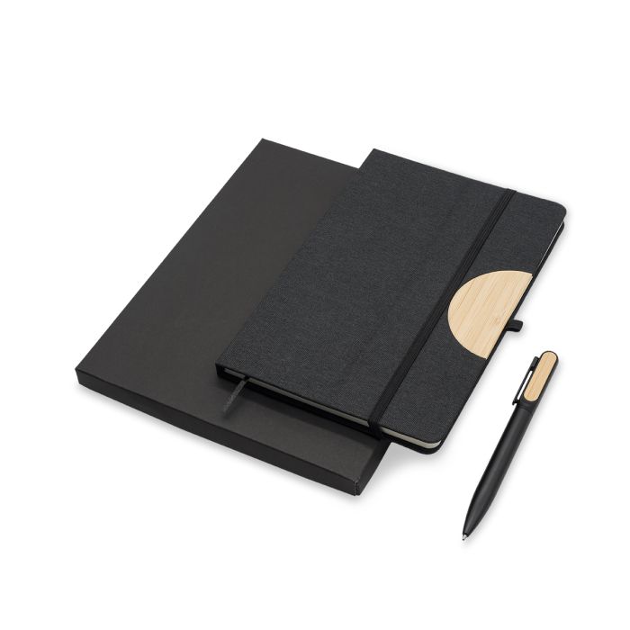 Zestaw notes z długopisem Fold, czarny – Gift Design