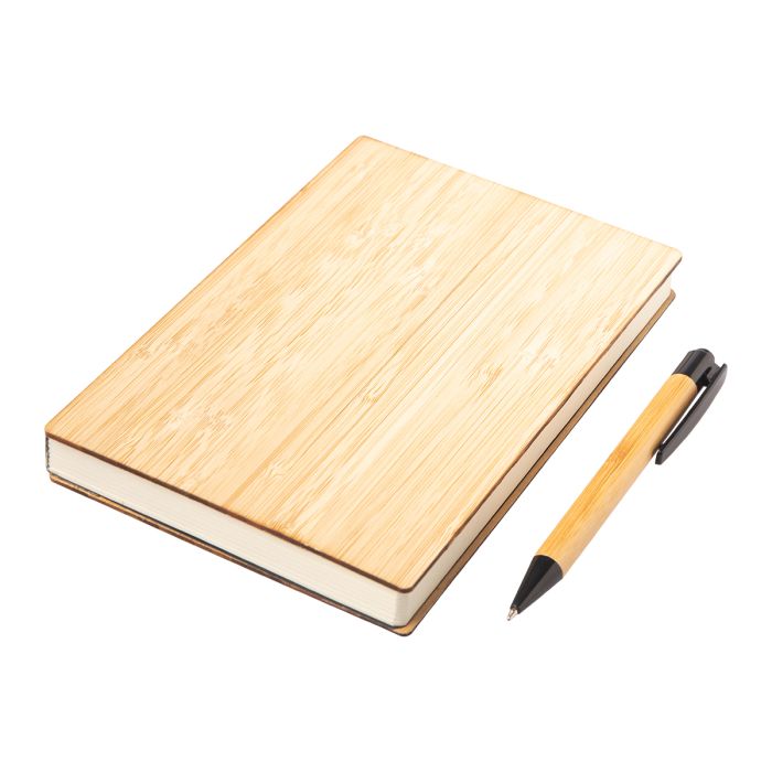 Zestaw bambusowy z notesem Lorca, brązowy – Gift Design