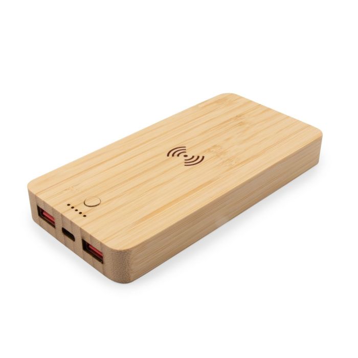 Bambusowy bezprzewodowy power bank 8000 mAh B'RIGHT, ładowarka bezprzewodowa 15W | Benson – Gift Design