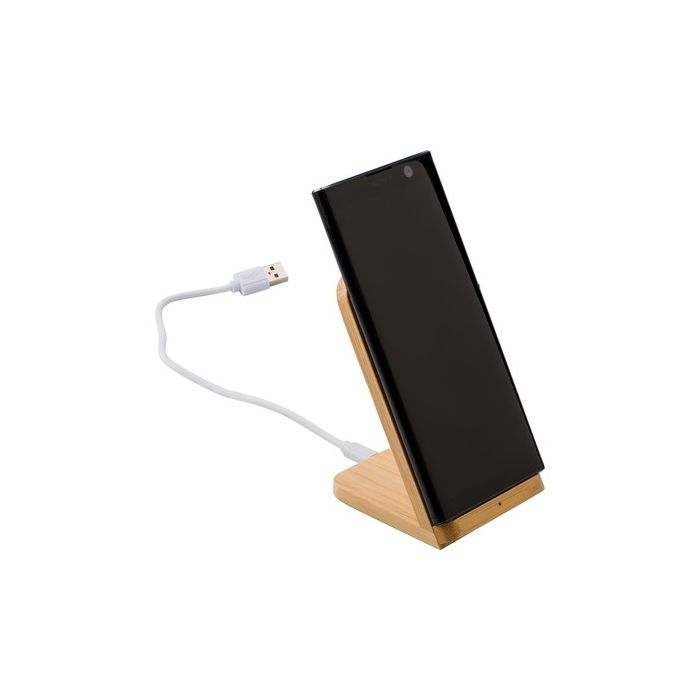 Bambusowa ładowarka bezprzewodowa 5W, stojak na telefon – Gift Design