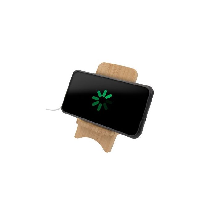 Składana bambusowa ładowarka bezprzewodowa 10W B'RIGHT, stojak na telefon | Barbra – Gift Design