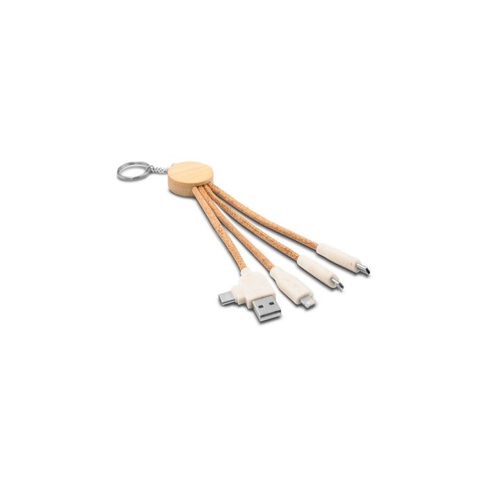 Korkowy kabel do ładowania B'RIGHT, bambusowy element, brelok do kluczy | Antez – Gift Design