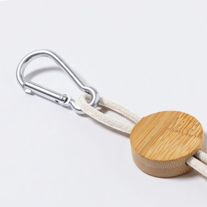 Kabel do ładowania ze słomy pszenicznej i bawełny z karabińczykiem, bambusowy element – Gift Design