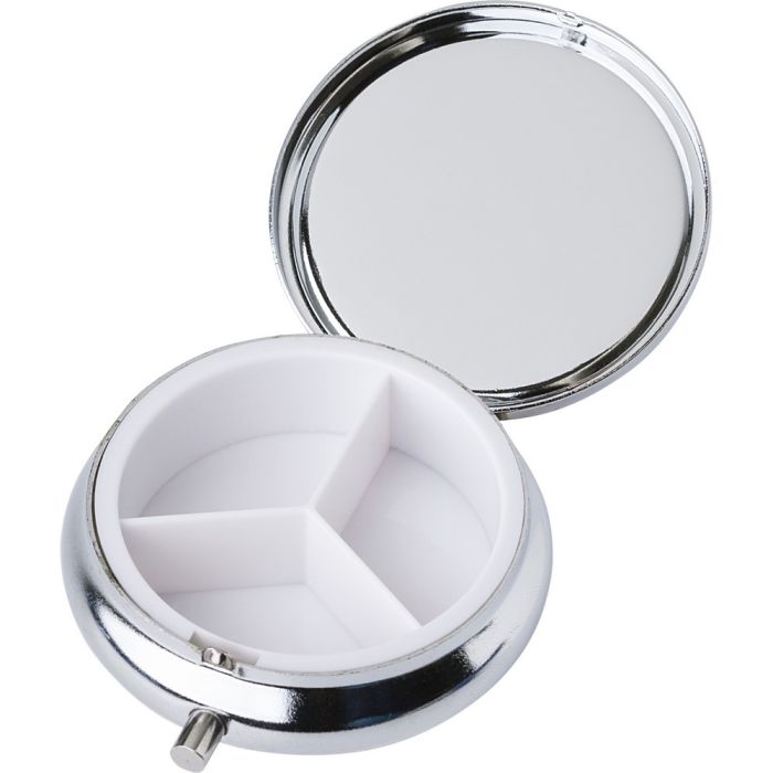 Metalowy pojemnik na tabletki z 3 przegrodami, lusterko – Gift Design