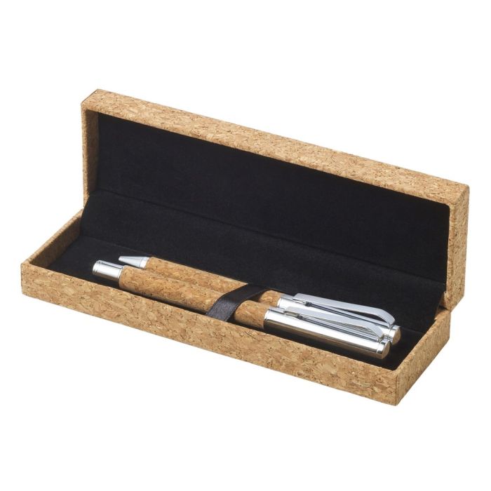Korkowy zestaw piśmienniczy, długopis i pióro kulkowe – Gift Design