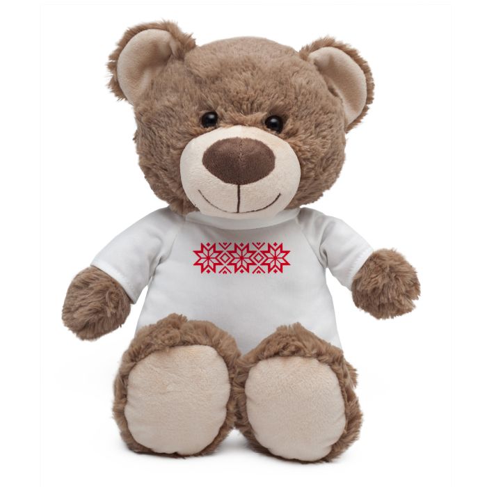 Maskotka Big Teddy w koszulce z motywem świątecznym, brązowy – Gift Design
