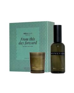 Zestaw upominkowy Wellmark: spray do wnętrz 100 ml i świeca Tender Affection 70 ml-Zielony błysk – Gift Design