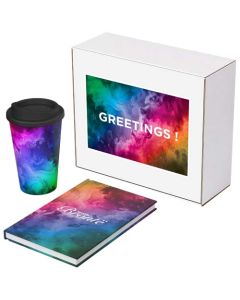 Zestaw upominkowy Keswick – notatnik Novella Brontë i kubek Americano-Biały – Gift Design