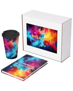 Keswick - zestaw upominkowy z materiałów z recyklingu – notatnik Novella Brontë i kubek Americano-Biały – Gift Design