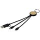 Tecta 6-in-1 recycled plastic-bamboo charging cable with keyring-Black