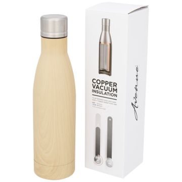 Vasa butelka z powierzchnią imitującą drewno oraz miedzianą izolacją próżniową o pojemności 500 ml-Brązowy – Gift Design
