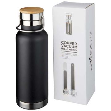 Miedziany, izolowany próżniowo bidon Thor o pojemności 480 ml-Czarny – Gift Design