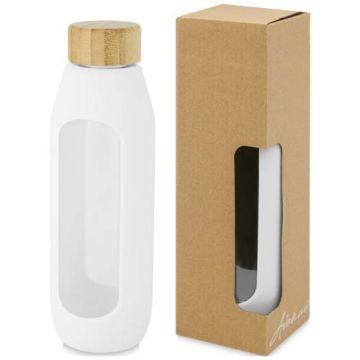 Tidan Butelka z borokrzemianowego szkła o pojemności 600 ml z silikonowym uchwytem-Biały – Gift Design