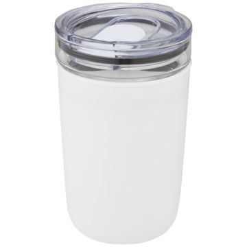 Szklany kubek Bello o pojemności 420 ml z zewnętrzną ścianką z plastiku z recyklingu-Biały – Gift Design