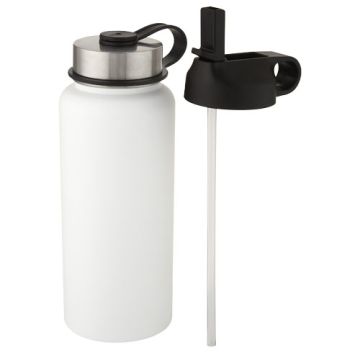 Miedziany, izolowany próżniowo bidon Supra o pojemności 1 l z 2 pokrywkami-Biały – Gift Design
