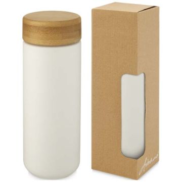Lumi ceramiczny kubek z bambusową pokrywką o pojemności 300 ml-Biały – Gift Design