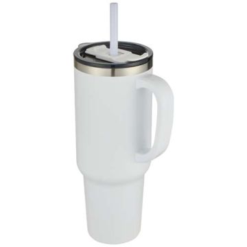 Sydney miedziany kubek próżniowy z podwójnymi ściankami, ze słomką, z certyfikatem RCS 1200 ml-Biały – Gift Design