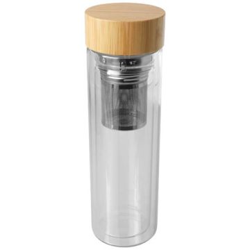 Bailey butelka ze szkła borokrzemianowego z zaparzaczem i bambusową pokrywką 400 ml-Przezroczysty klarowny – Gift Design