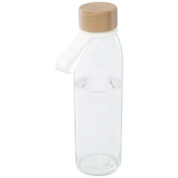 Szklana butelka na wodę Porto o pojemności 500 ml, z silikonowym uchwytem i z bambusową zakrętką-Przezroczysty klarowny – Gift Design