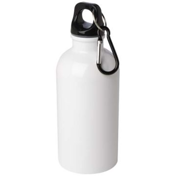 Oregon butelka na wodę o pojemności 400 ml z karabińczykiem wykonana ze stali nierdzewnej z jednowarstwową ścianką z certyfik-Biały – Gift Design