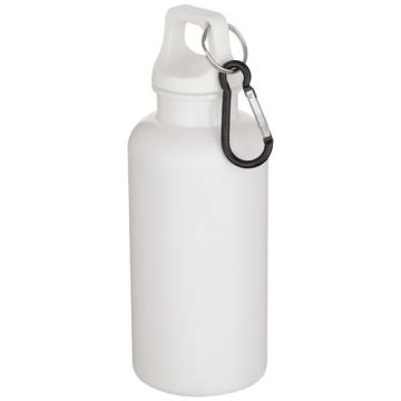 Oregon butelka na wodę o pojemności 400 ml z w jednolitym kolorze z karabińczykiem, wykonana z tworzyw sztucznych pochodzącyc-Biały – Gift Design