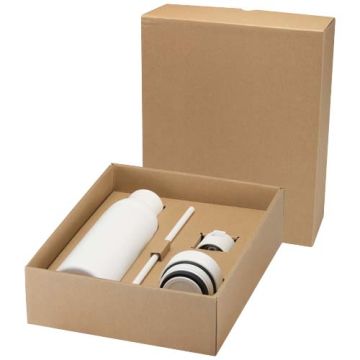 Illuminate butelka na wodę ze stali nierdzewnej z recyklingu o podwójnych ściankach i 3-częściowym zestawie zakrętek o pojemn-Biały – Gift Design
