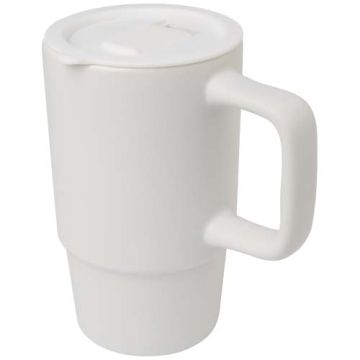 Carter kubek ceramiczny o pojemności 450 ml z plastikową pokrywką-Biały – Gift Design