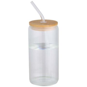 Mirage słoik ze szkła borokrzemoweggo o pojemności 500 ml z pojedynczą ścianką i pokrywką bambusową-Przezroczysty – Gift Design