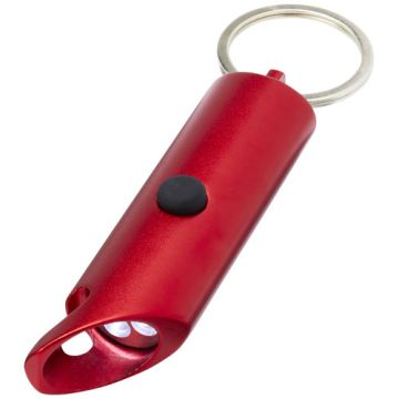 Flare latarka LED i otwieracz do butelek z łańcuchem do kluczy wykonany z aluminium IPX z recyklingu-Czerwony – Gift Design