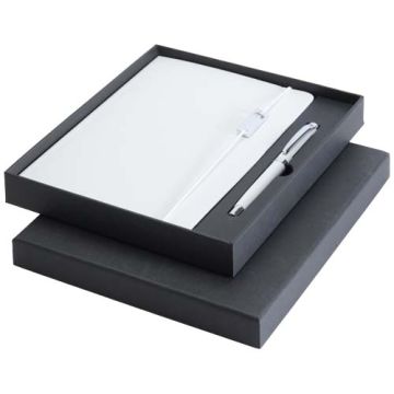 Legato Elegance zestaw notatnik A5 w twardej okładce z długopisem żelowym-Biały – Gift Design